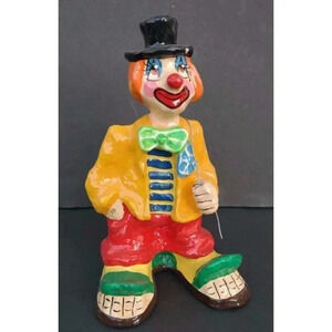 Vintage 1980's Paper Mache (Funny) Hitch Hiking Clown Table Top Statue Art